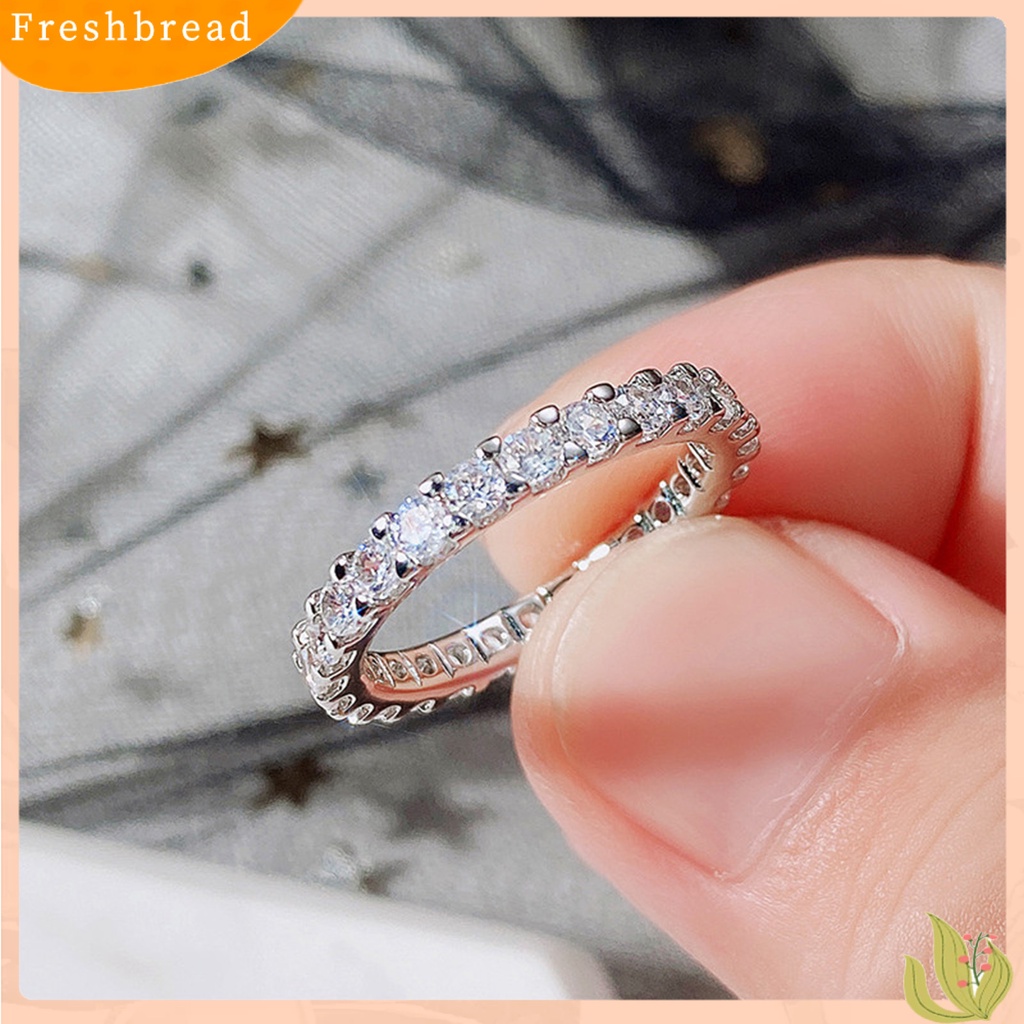 &lt; Freshbread &gt; Cincin Wanita Bersinar Cincin Jari Cubic Zirconia Tembaga Ringan Untuk Pakaian Sehari-Hari