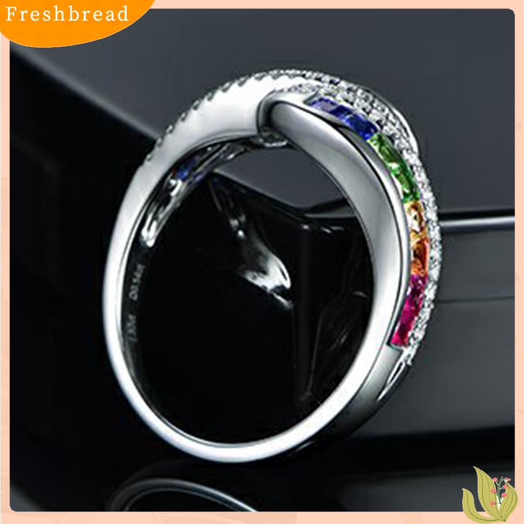 &lt; Freshbread &gt; Wanita Cincin Berlian Imitasi Mengkilap Hias Berkilau Geometris Electroplating Dekorasi Hadiah Rainbow Berwarna Faux Gemstone Party Ring Jewelry Untuk Pacaran