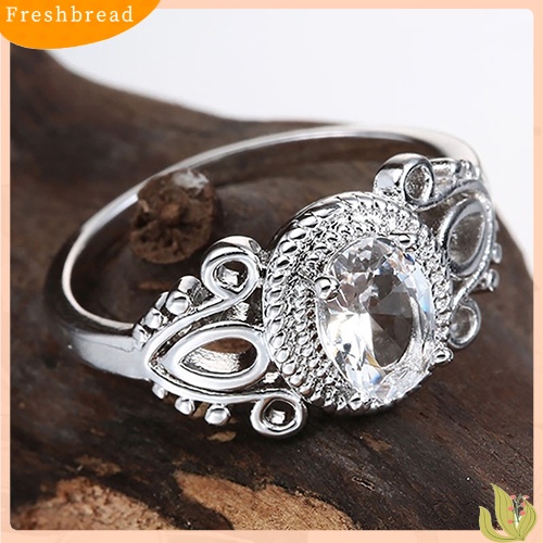 &lt; Freshbread &gt; Fashion Wanita Lapis Emas Putih 18K Oval Zirkon Potongan Jari Cincin Perhiasan