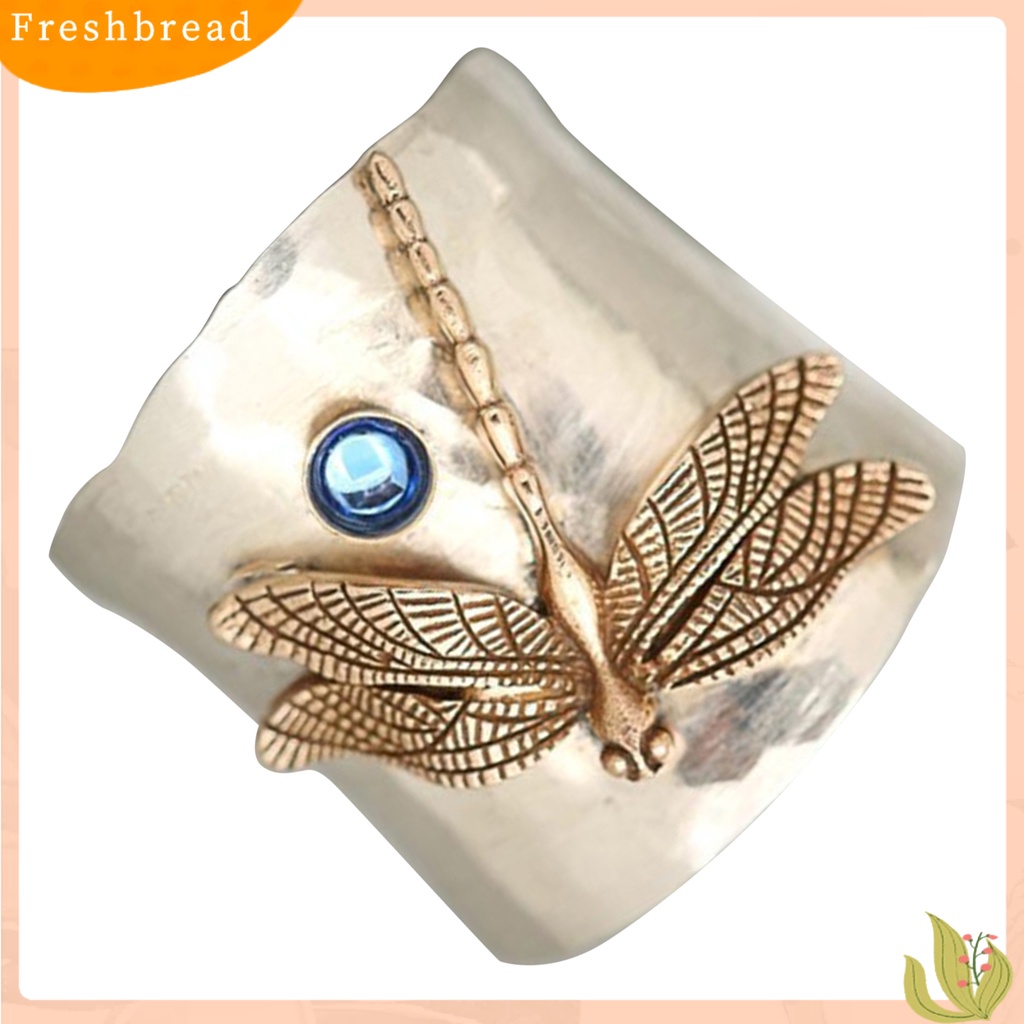 &lt; Freshbread &gt; Fashion Cincin Capung Dekorasi Perhiasan Vintage Ukiran Desain Tabung Emas Alloy Ring Untuk Pesta