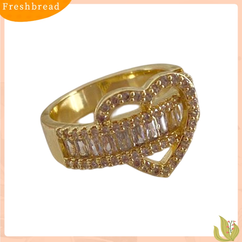 &lt; Freshbread &gt; Wanita Cincin Temperamen Aesthetic Shiny Cubic Zirconia Tergabung Berkilau Hias Hadiah Wanita Jantung Jari Cincin Perhiasan Aksesori Busana