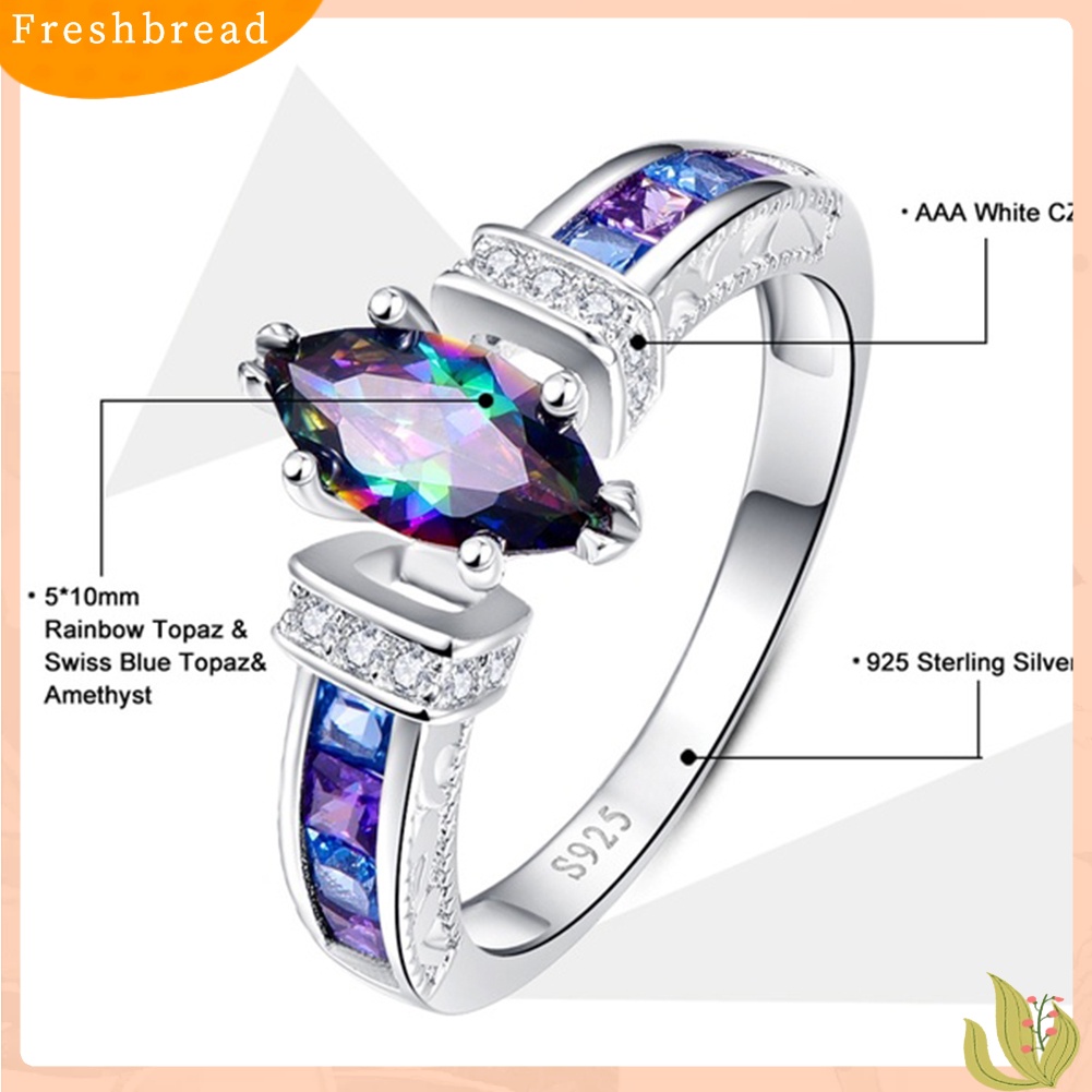 &lt; Freshbread &gt; Wanita Fashion Multicolor Marquise Cut Cubic Zirconia Hias Jari Cincin Perhiasan