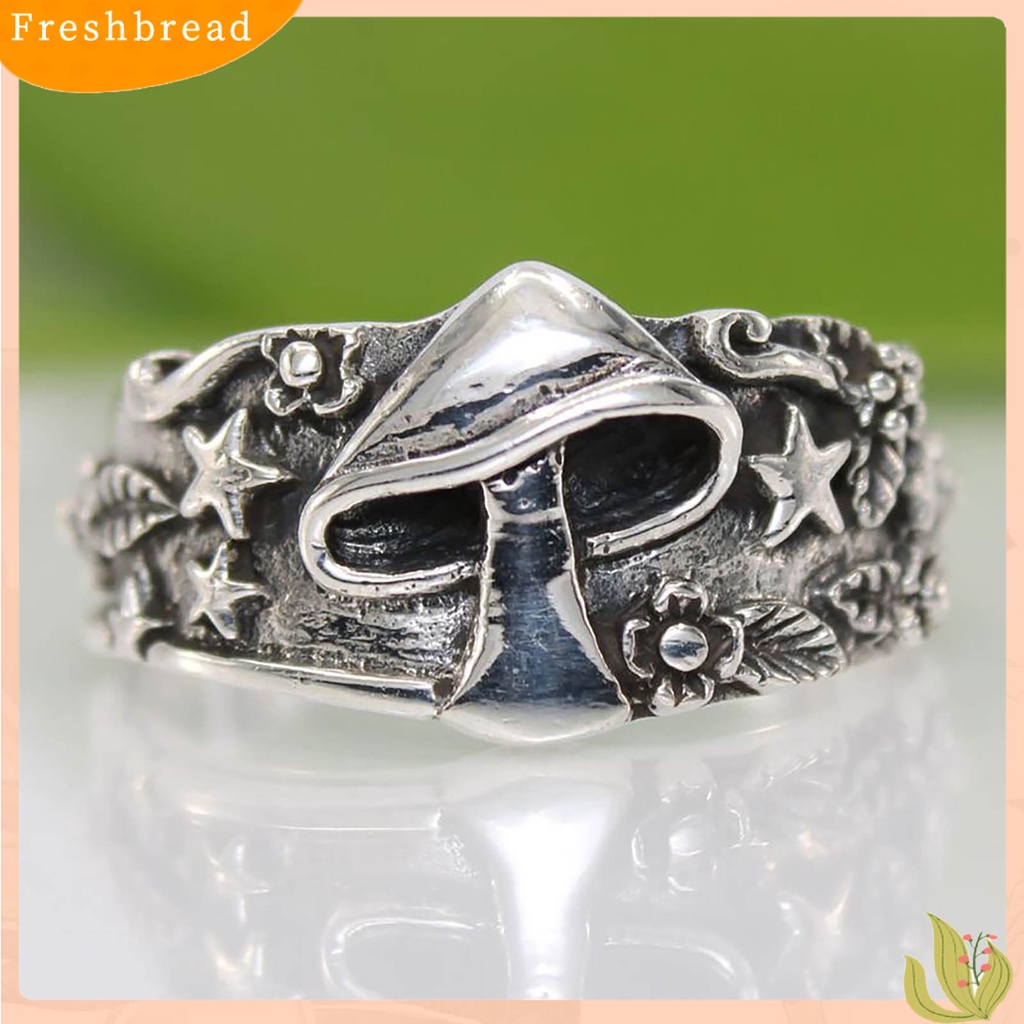 &lt; Freshbread &gt; Paduan Punk Lebar Pria Cincin Jamur Bintang Ukir Jari Cincin Perhiasan Accessaries