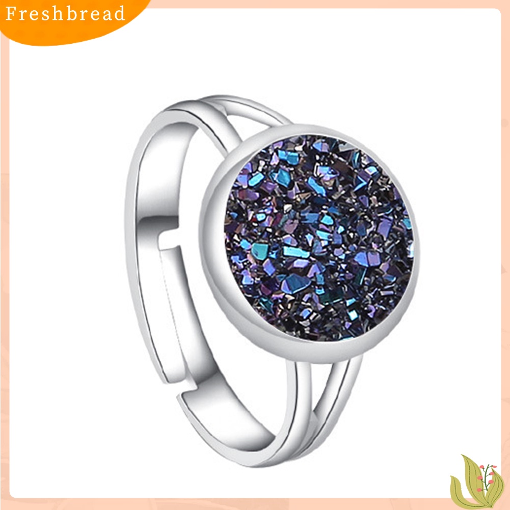 &lt; Freshbread &gt; Fashion Wanita Bulat Pelangi Druzy Terbuka Jari Cincin Adjustable Pesta Perhiasan Hadiah