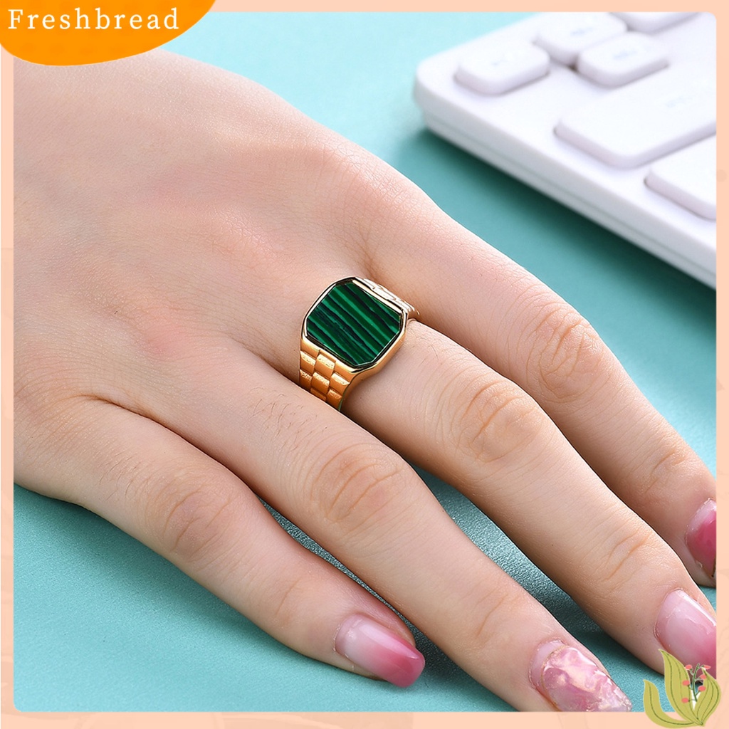 &lt; Freshbread &gt; Wanita Cincin Gaya Sederhana Warna Vibrant Tahan Karat Luntur Mengkilap Hias Baja Titanium Vintage Mewah Square Lady Ring Perhiasan Fashion Untuk Wanita