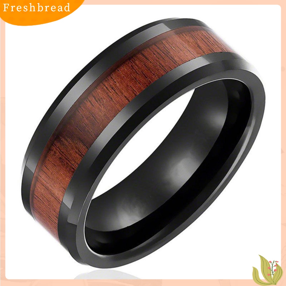 &lt; Freshbread &gt; Fashion Pria Wanita Kreatif Pita Lebar Kayu Cincin Baja Titanium Ukuran 6-12