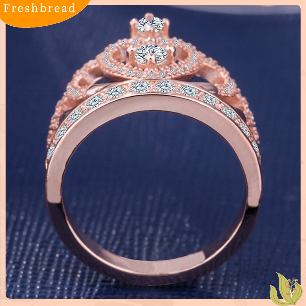 &lt; Freshbread &gt; Fashion Wanita Bentuk Mahkota Cubic Zirconia Bertatahkan Band Cincin Hadiah Perhiasan Pernikahan