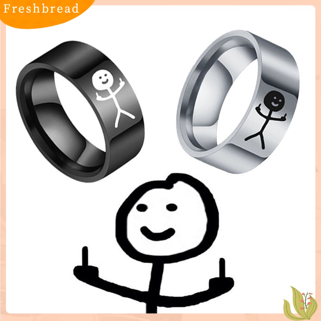 &lt; Freshbread &gt; Cincin Pasangan Hip Hop Dipoles Fashion Perhiasan Hadiah Baja Titanium Gambar Tangan Stickman Graffiti Women Ring Untuk Perjamuan