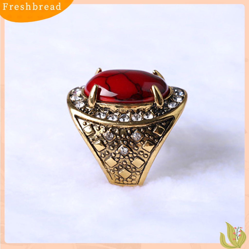 &lt; Freshbread &gt; Cincin Unisex Turquoise Hias Berlian Imitasi Retro Pria Wanita Perhiasan Cincin Untuk Pesta