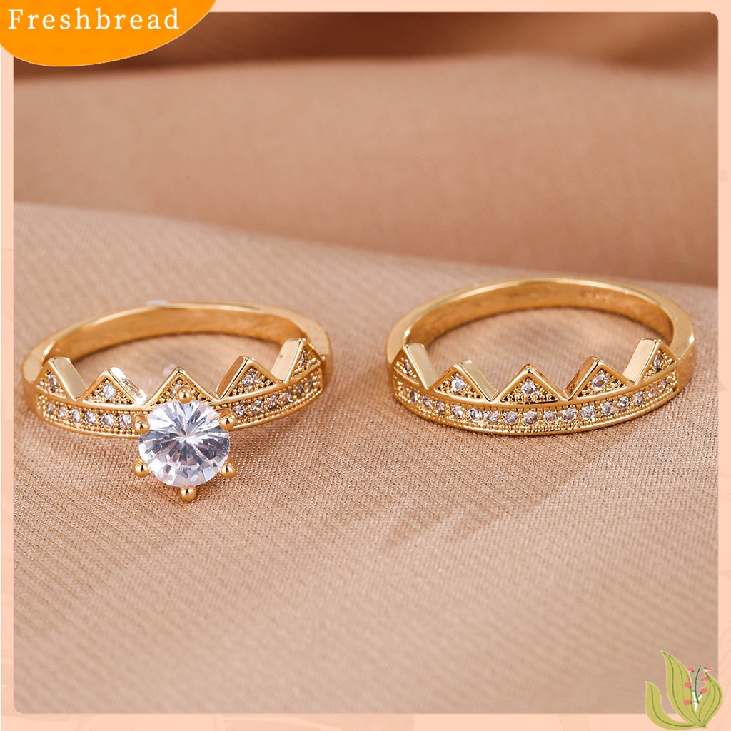 &lt; Freshbread &gt; 2Pcs/Set Wanita Cincin 2in1 Dilepas Mungil Hadiah Berlian Imitasi Bertatahkan Mahkota Pria Jari Cincin Perhiasan Fashion