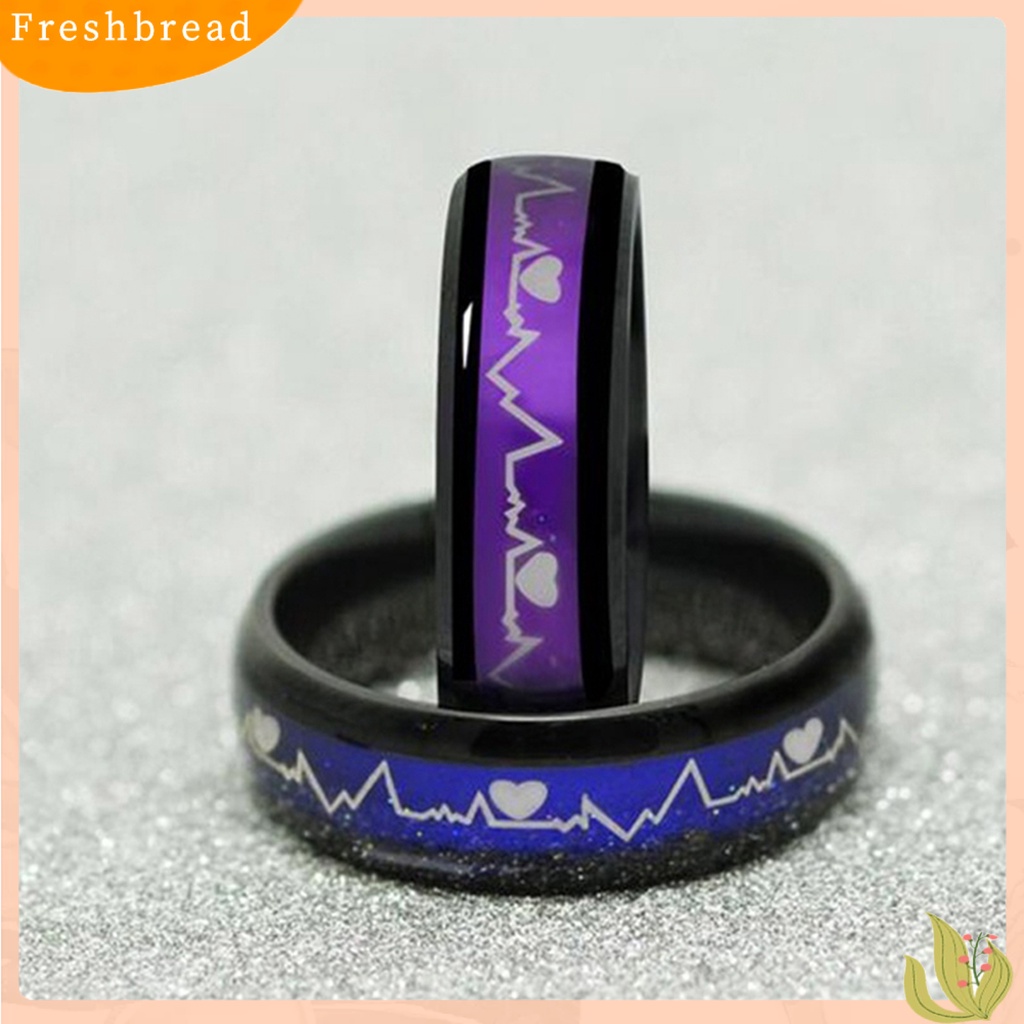 &lt; Freshbread &gt; Cincin Motif Print Cincin Pasangan Bulat Unisex Bahan Stainless Steel Gaya Untuk Pacaran