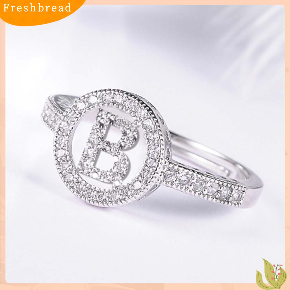 &lt; Freshbread &gt; Wanita Cubic Zirconia Hias Huruf Inggris Berongga Terbuka Jari Cincin Perhiasan Hadiah