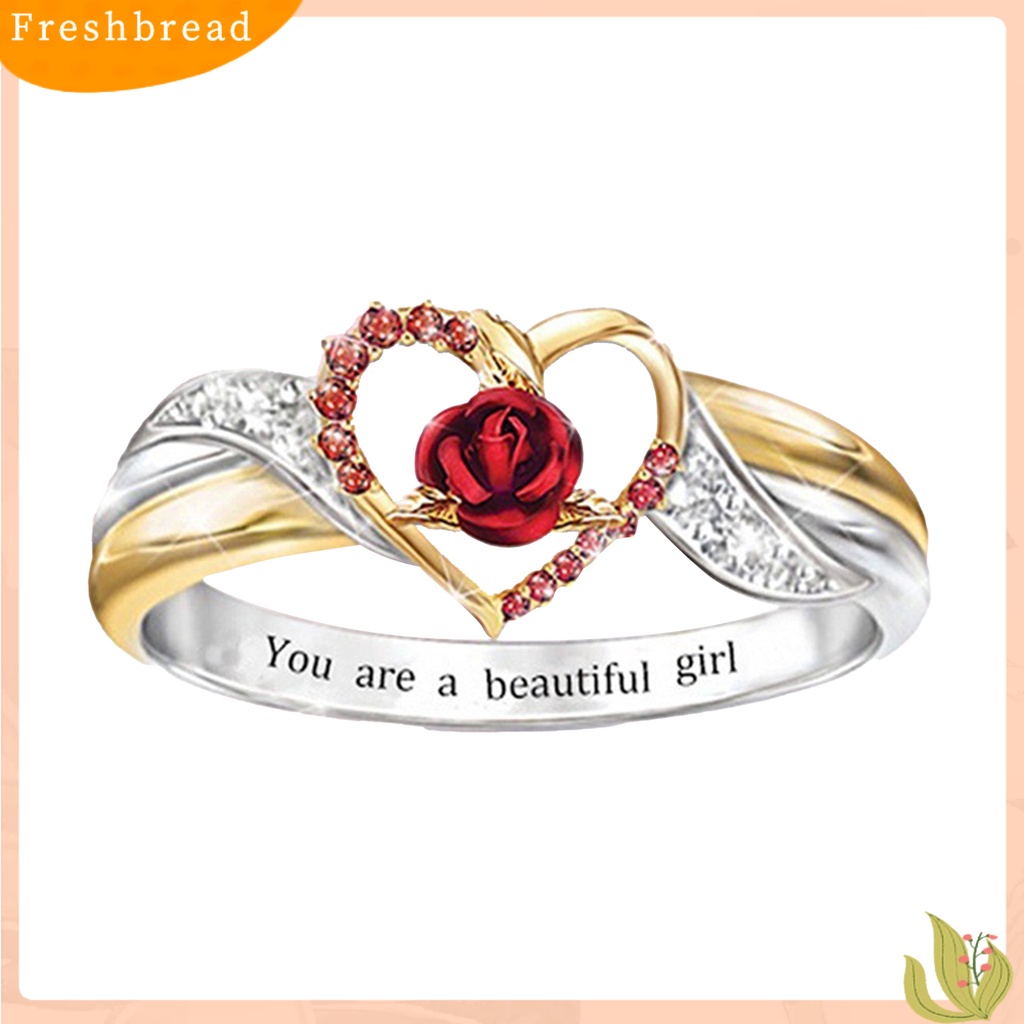 &lt; Freshbread &gt; Women Ring Indah Nice-looking Wanita Portabel Indah Cinta Hati Rose Ring Untuk Pernikahan