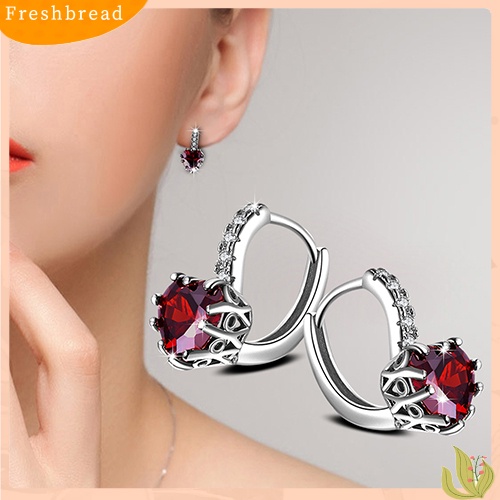 &lt; Freshbread &gt; Fashion Wanita Cubic Zirconia Cinta Hati Telinga Manset Leverback Earrings Perhiasan Pesta