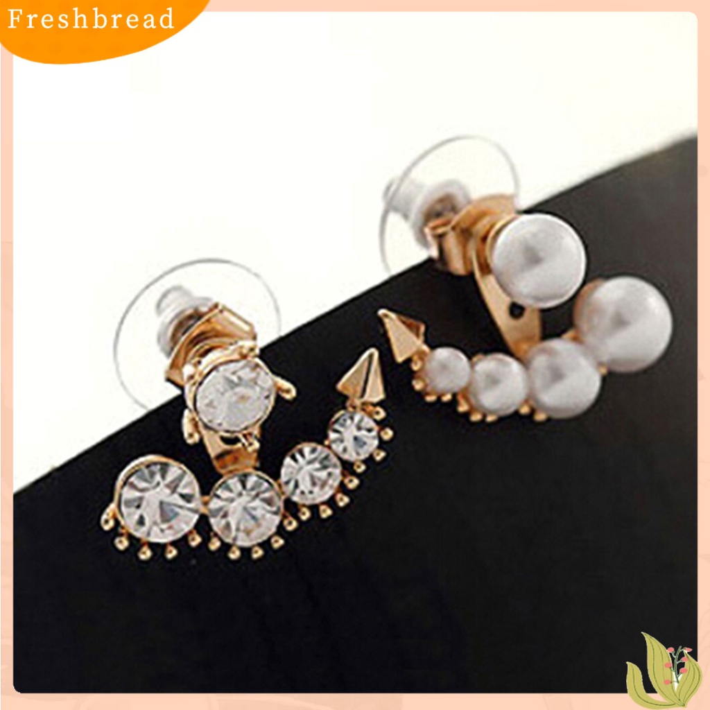 &lt; Freshbread &gt; Ear Stud Asimetris Fashion Giwang Telinga Mutiara Imitasi Dengan Berlian Imitasi Untuk Wanita