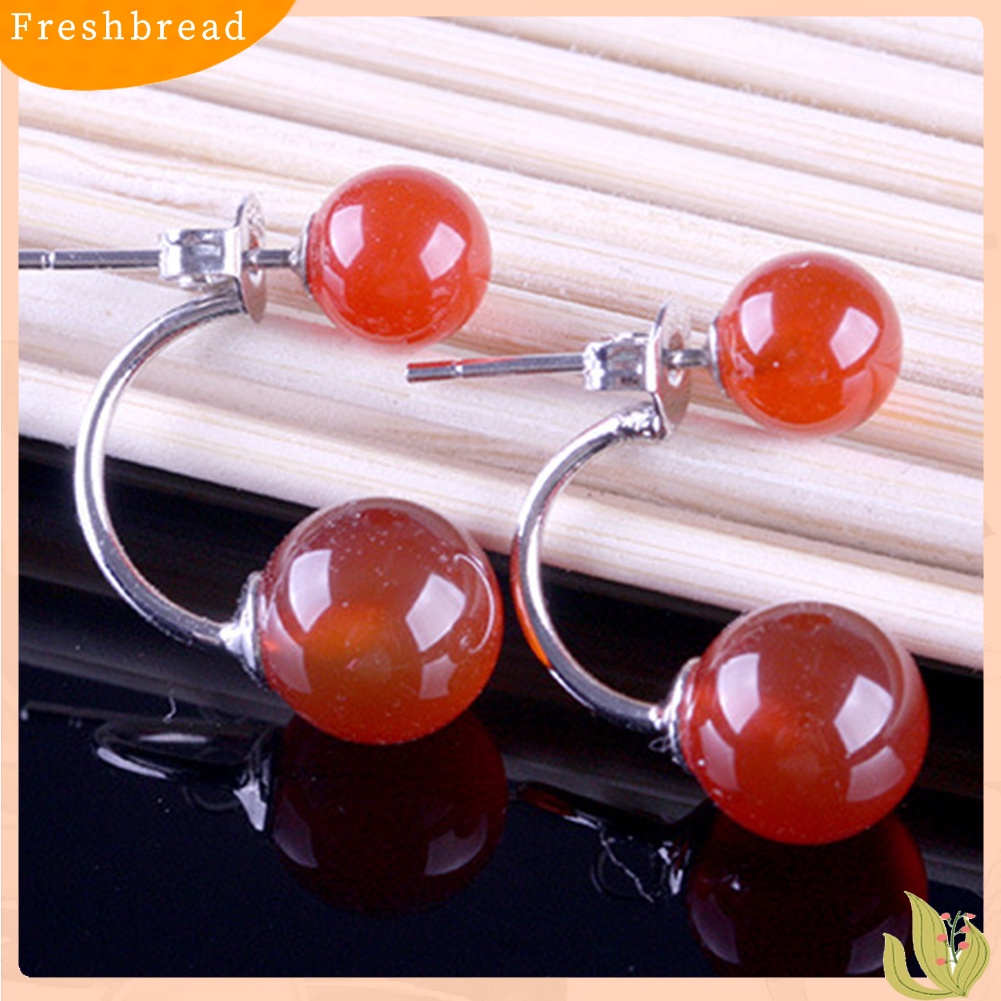 < Freshbread > Fashion Wanita Dua Sisi Faux Agate Ear Jacket Earrings Pesta Perhiasan Hadiah