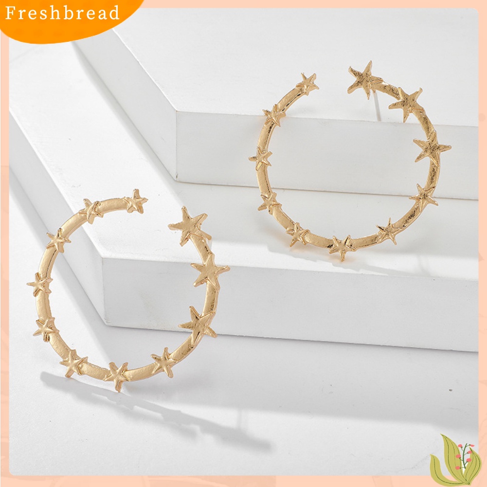 < Freshbread > Fashion Wanita Terbuka Bintang Besar Lingkaran Liontin Anting Hoop Pesta Liburan Perhiasan
