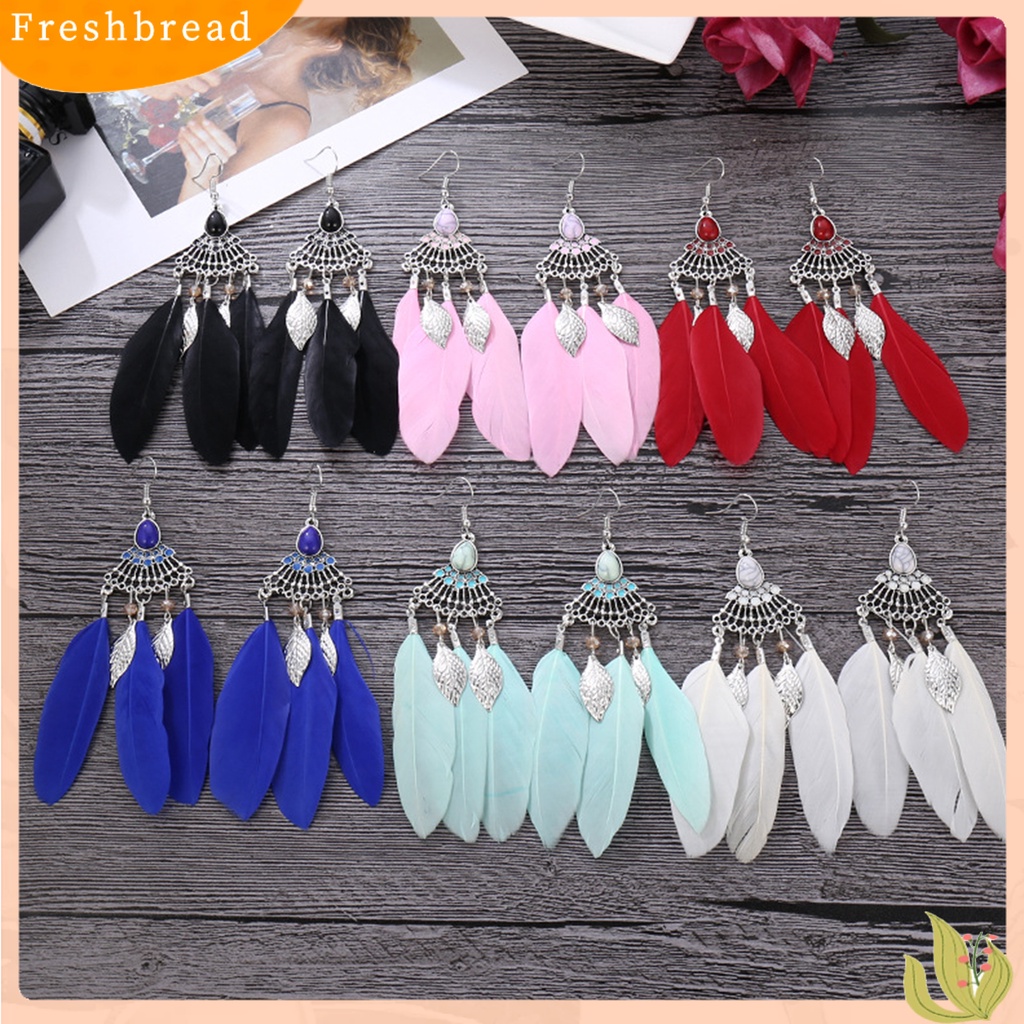 &lt; Freshbread &gt; 1pasang Lady Earrings Bulu Sintetis Bohemia Kreatif Jumbai Menjuntai Anting Prom Jewelry