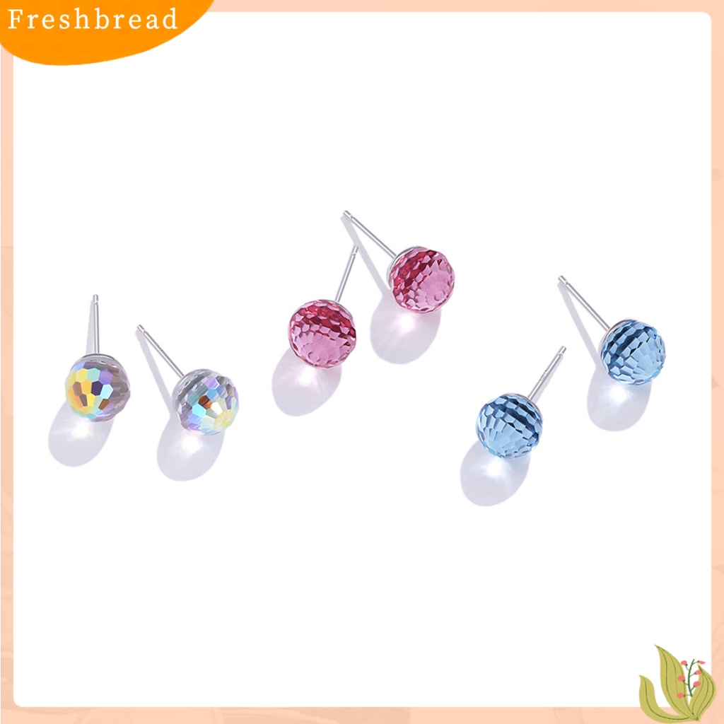 &lt; Freshbread &gt; Wanita Ear Studs Anti Tarnish Sterling Silver Anting Tusuk Kristal Imitasi Bulat Untuk Kehidupan Sehari-Hari