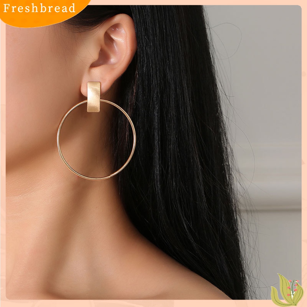 &lt; Freshbread &gt; Minimalis Wanita Lingkaran Besar Persegi Panjang Geometris Statement Stud Earrings Jewelry