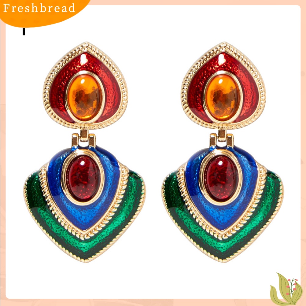 < Freshbread > Wanita Permata Imitasi Hias Enamel Hati Menjuntai Multicolor Stud Earrings Perhiasan Hadiah