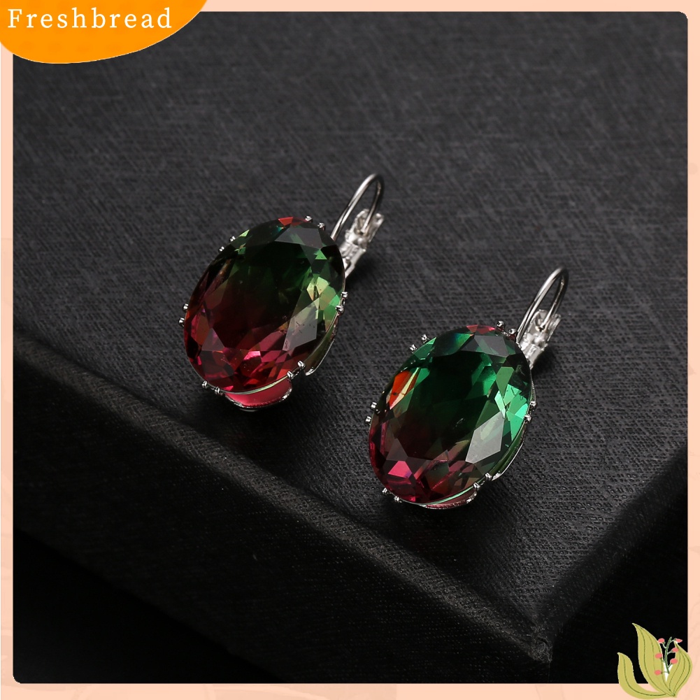 &lt; Freshbread &gt; Fashion Wanita Oval Cubic Zirconia Hias Menjuntai Leverback Earrings Perhiasan Hadiah