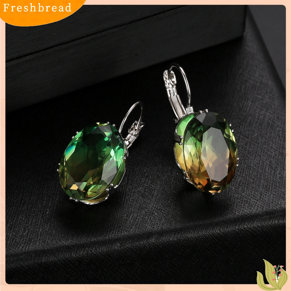 &lt; Freshbread &gt; Fashion Wanita Oval Cubic Zirconia Hias Menjuntai Leverback Earrings Perhiasan Hadiah