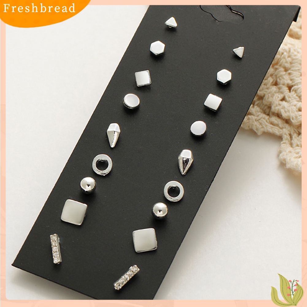 &lt; Freshbread &gt; 9pasang Fashion Wanita Punk Persegi Segitiga Bulat Geometris Stud Anting Set