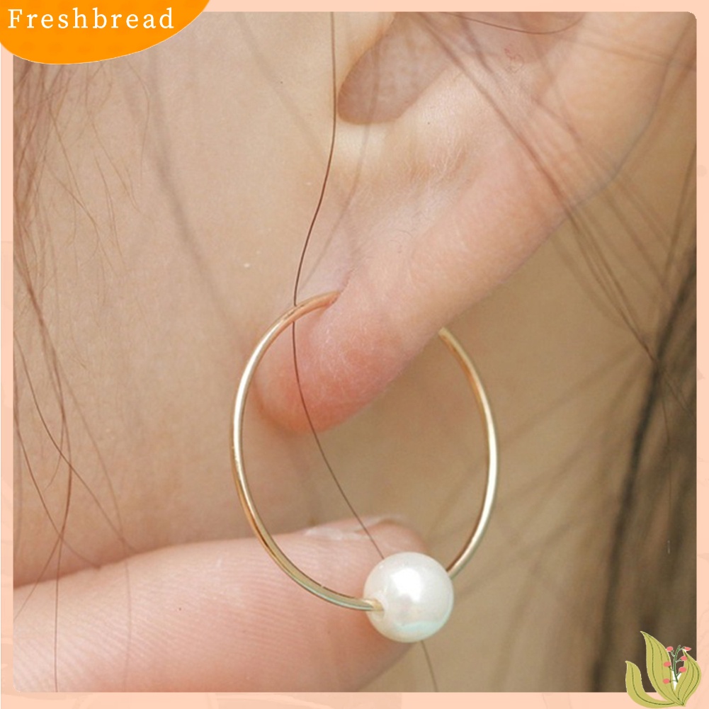 &lt; Freshbread &gt; Fashion Wanita Mutiara Imitasi Pesona Huggie Hoop Earrings Pesta Perhiasan Hadiah Ulang Tahun