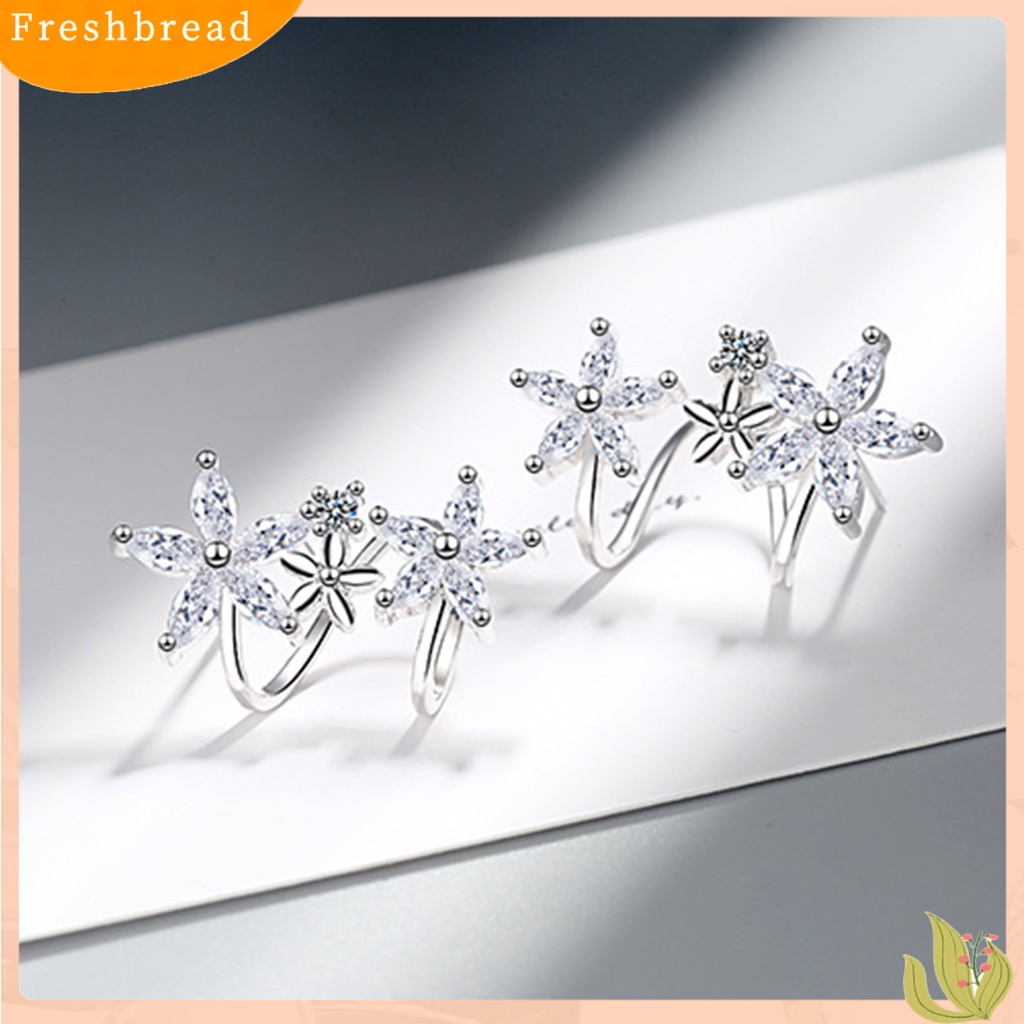 < Freshbread > 1pasang Anting Klip Wanita Bentuk Bunga Arc Perhiasan Cubic Zirconia All Match Manset Telinga Untuk Pesta