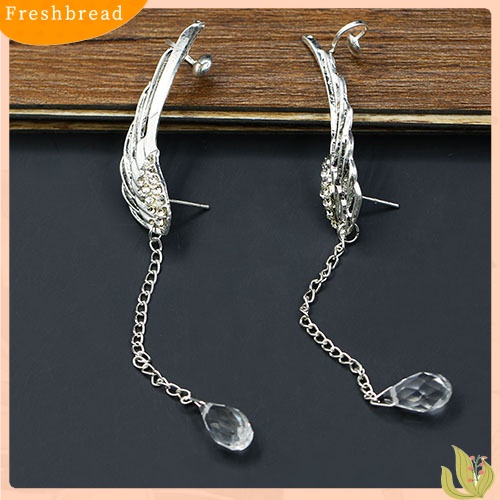 &lt; Freshbread &gt; Elegan Berongga Sayap Malaikat Teardrop Menjuntai Ear Cuff Non Piercing Stud Earrings