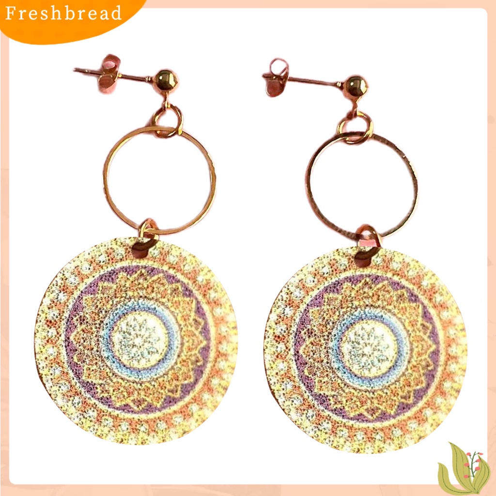 &lt; Freshbread &gt; 1pasang Anting Wanita Geometris Pola Vintage Perhiasan Electroplating Round Drop Earrings Hadiah Ulang Tahun