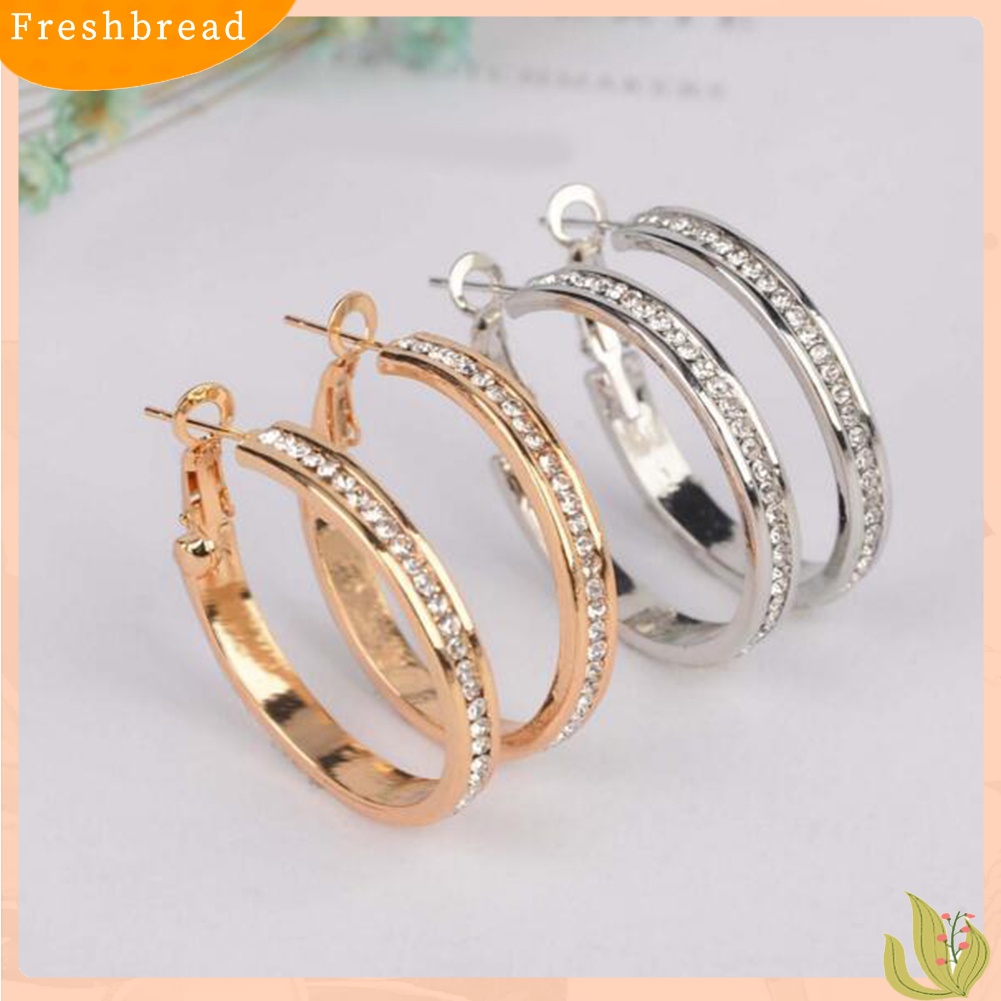 < Freshbread > Berlian Imitasi Bertatahkan Wanita Lingkaran Besar Geometris Menjuntai Hoop Earrings Perhiasan Hadiah