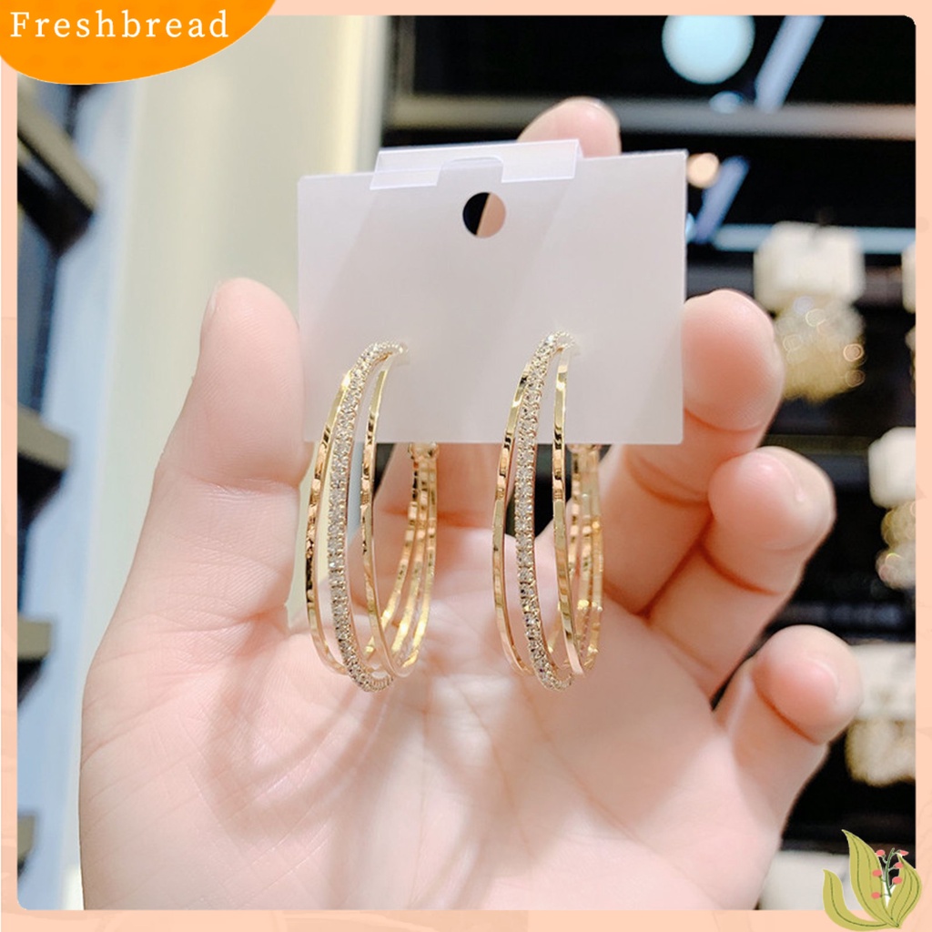 &lt; Freshbread &gt; 1pasang Anting Lady Bulat Berlian Imitasi Portable Anting Menjuntai Anti Cacat Untuk Kerja