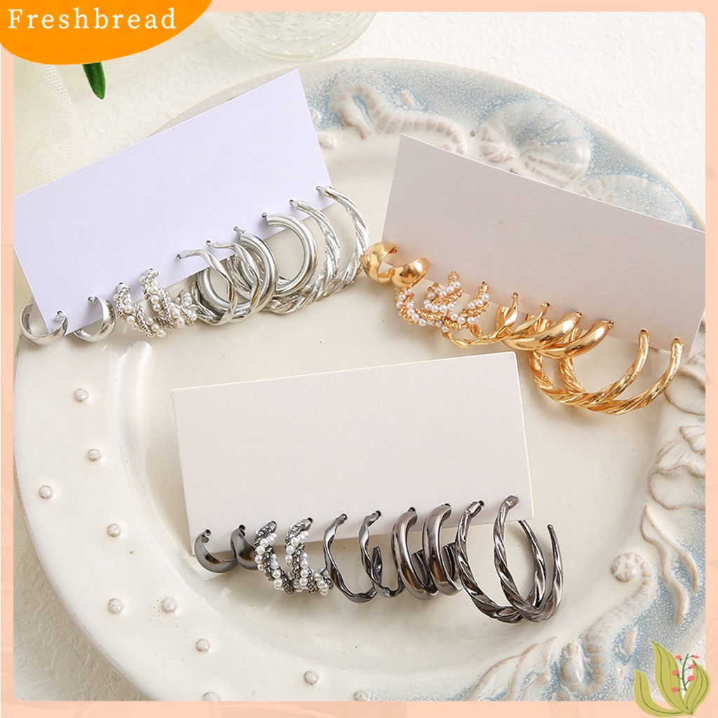 &lt; Freshbread &gt; 6pasang Anting Hoop Mutiara Imitasi Bentuk C Vintage Twist Drop Earrings Untuk Pesta Perjamuan Pernikahan Prom