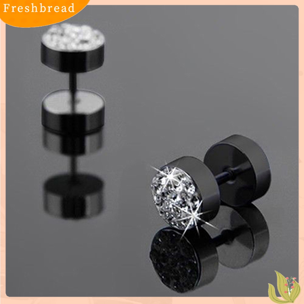 &lt; Freshbread &gt; Ear Studs Rhinestone Decor Anti-Korosi Giwang Telinga Barbel Pria Stainless steel Untuk Pesta