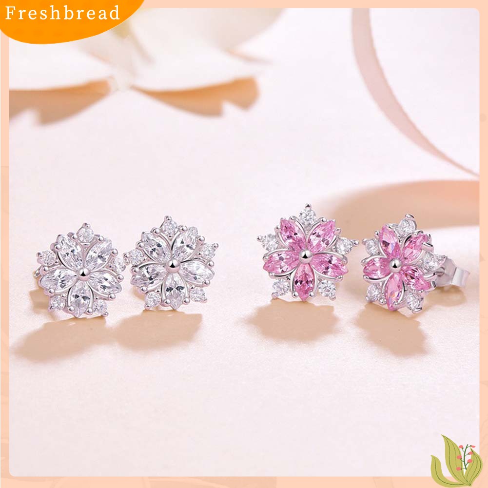 &lt; Freshbread &gt; Wanita Berlian Imitasi Bertatahkan Sakura Bunga Telinga Stud Anting Hadiah Perhiasan Pernikahan