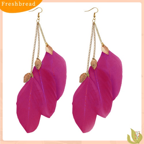 &lt; Freshbread &gt; Fashion Wanita Daun Bulu Buatan Tangan Panjang Drop Menjuntai Kait Eardrop Anting