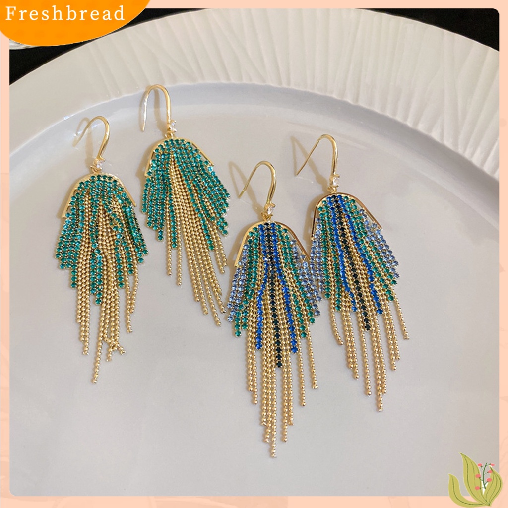 &lt; Freshbread &gt; 1pasang Anting Panjang Glitter Perhiasan Statement Geometris Gaya Bohemian Anting Rumbai Hias Berlian Imitasi Warna-Warni Untuk Perjamuan