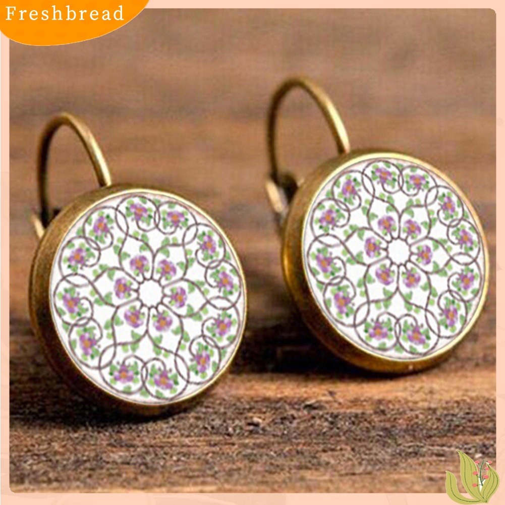 &lt; Freshbread &gt; Multicolor Mandala Bunga Lingkaran Faux Permata Ear Studs Wanita Leaverback Earrings