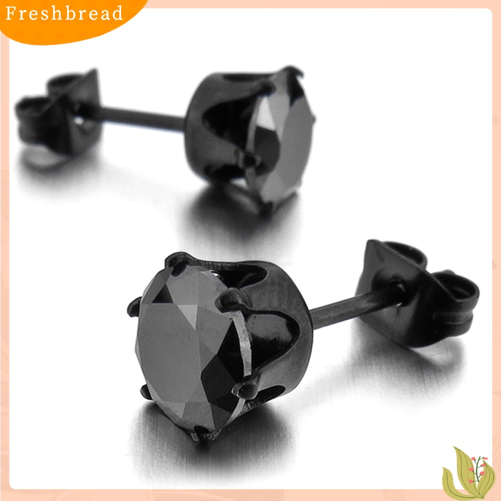 &lt; Freshbread &gt; 1Pc Punk Pria Wanita6/8mm Hitam Enam Cakar Cubic Zirconia Stud Earrings Perhiasan