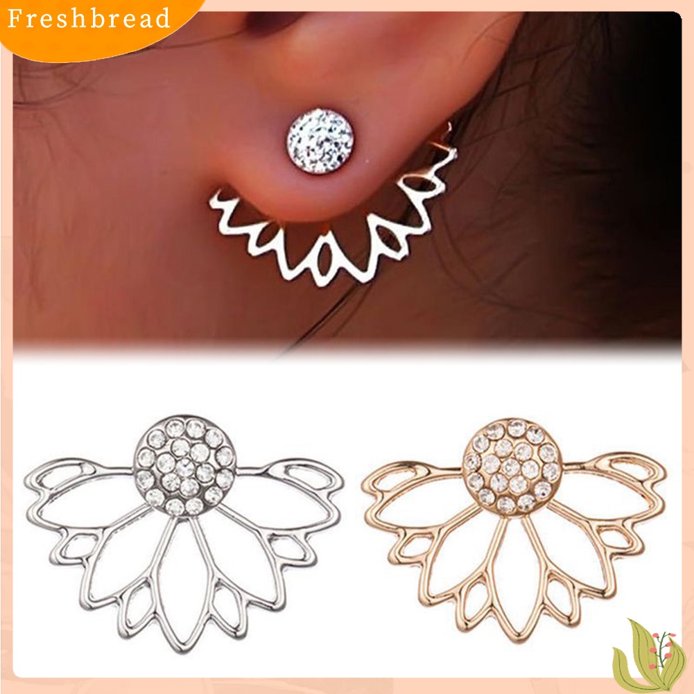 &lt; Freshbread &gt; Wanita Fashion Berlian Imitasi Mengkilap Berongga Keluar Telinga Jaket Stud Earrings Perhiasan Hadiah