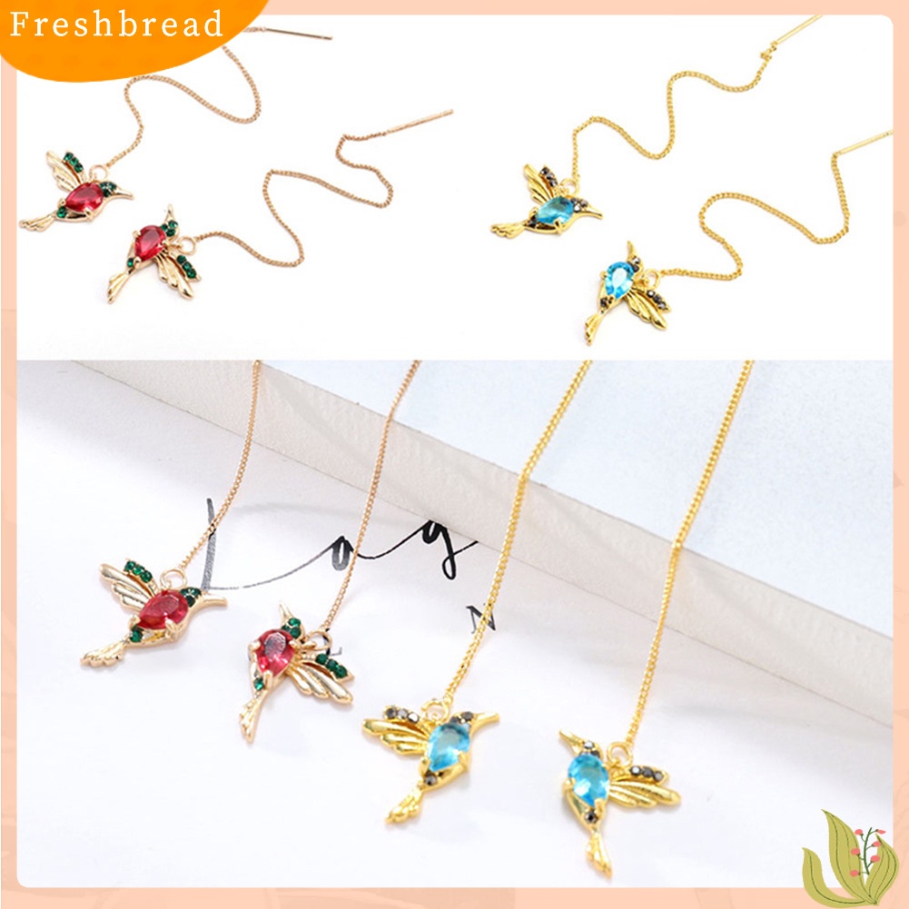 &lt; Freshbread &gt; Wanita Desain Hummingbird Berlian Imitasi Dekorasi Ear Stud Panjang Rumbai Menjuntai Anting