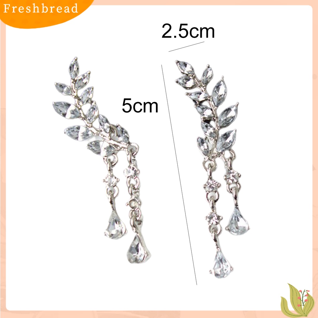 &lt; Freshbread &gt; Ear Studs Leaf Wanita Elegan Berlian Imitasi Drop Ear Manset Earrings Untuk Pacaran