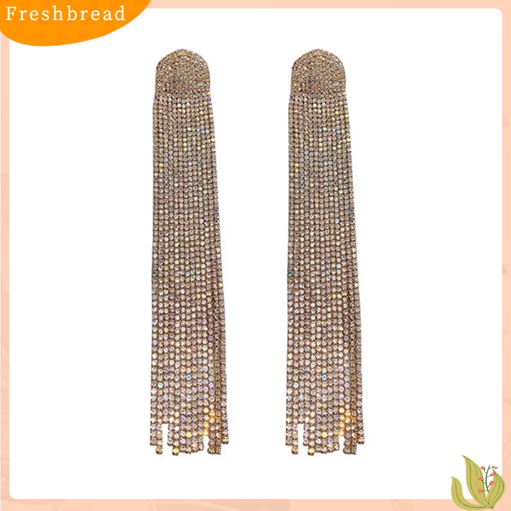 &lt; Freshbread &gt; 1pasang Drop Earrings Shiny Panjang Rumbai Penuh Berlian Imitasi Temperamen Berkilau Berdandan Hadiah Wanita Menjuntai Anting Pesona Perhiasan Aksesori Busana