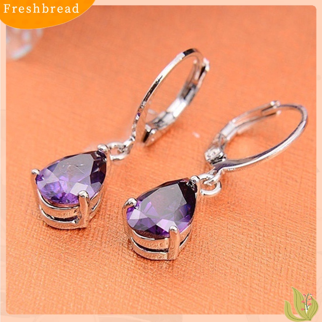 &lt; Freshbread &gt; 1pasang Anting Drop Romantis Mewah Paduan Kristal Imitasi Tetesan Air Klip Anting Perhiasan Pesta