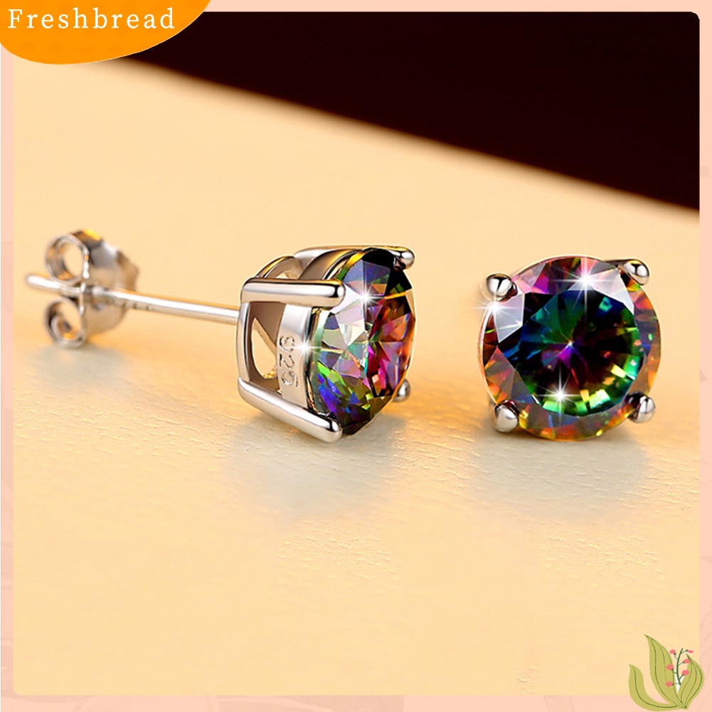 &lt; Freshbread &gt; Klasik Pria Wanita Bulat Kotak Warna-Warni Hias Berlian Imitasi Stud Earrings Jewelry