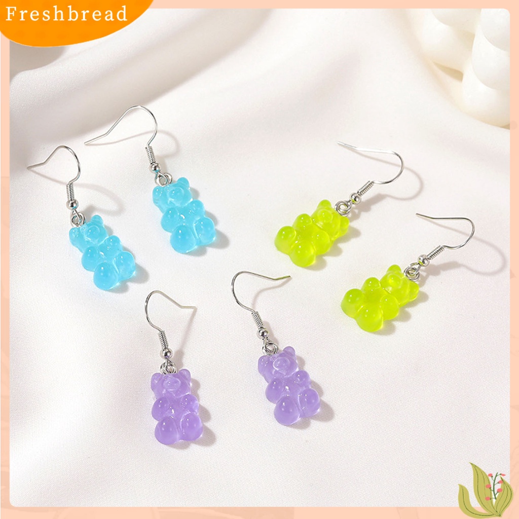 &lt; Freshbread &gt; 1pasang Anting Stud Lovely Trendy Resin Teddy Bear Drop Earring Untuk Dekorasi