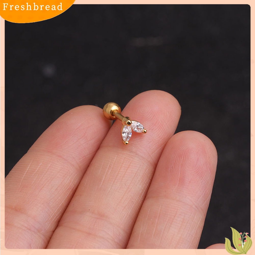 &lt; Freshbread &gt; 1Pc Wanita Cubic Zirconia Hias Daun Stud Anting Barbel Tulang Rawan Perhiasan Hadiah