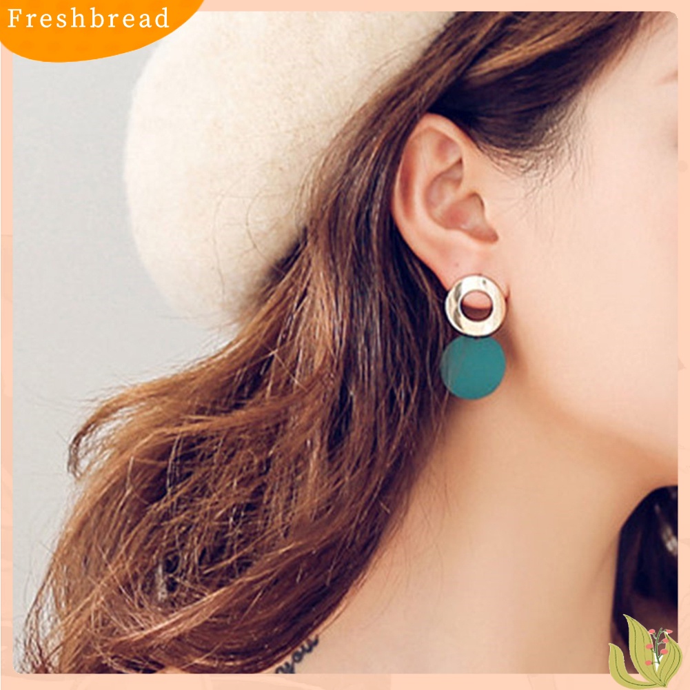 &lt; Freshbread &gt; 2pasang Bergaya Wanita Geometris Bulat Menjuntai Berongga Lingkaran Stud Earrings Jewelry